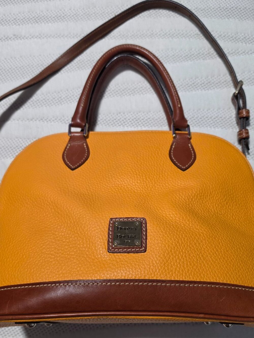 Dooney & Bourke Pebble Grain Domed Satchel Crossbody Orange Leather Bag